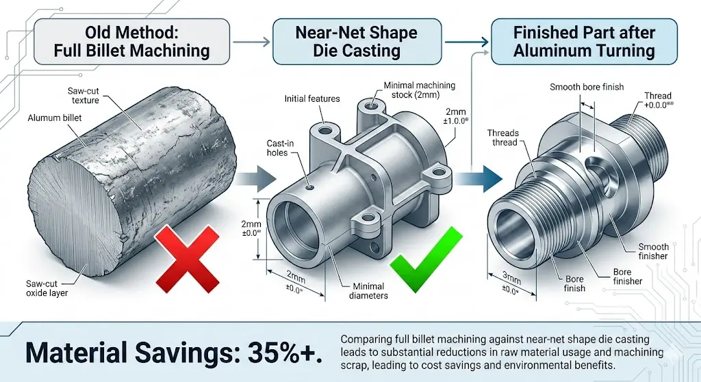 Aluminum turning cut Near net shape die casting