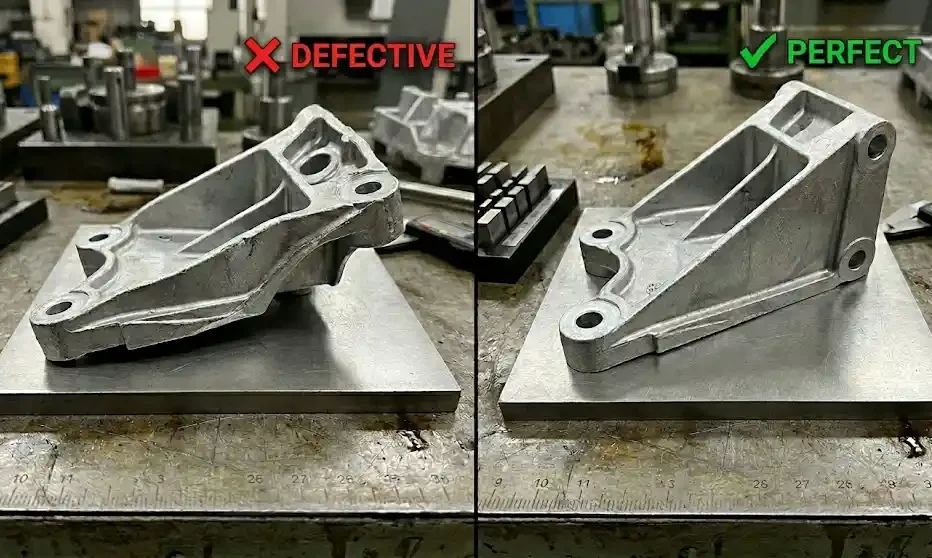 die casting part warpage compared with properly cooled flat casting