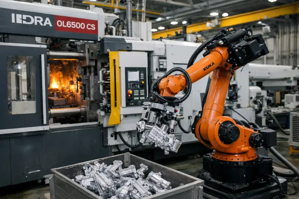 Automotive castings suppliers facility featuring automated high pressure die casting production line and IATF 16949 quality control.