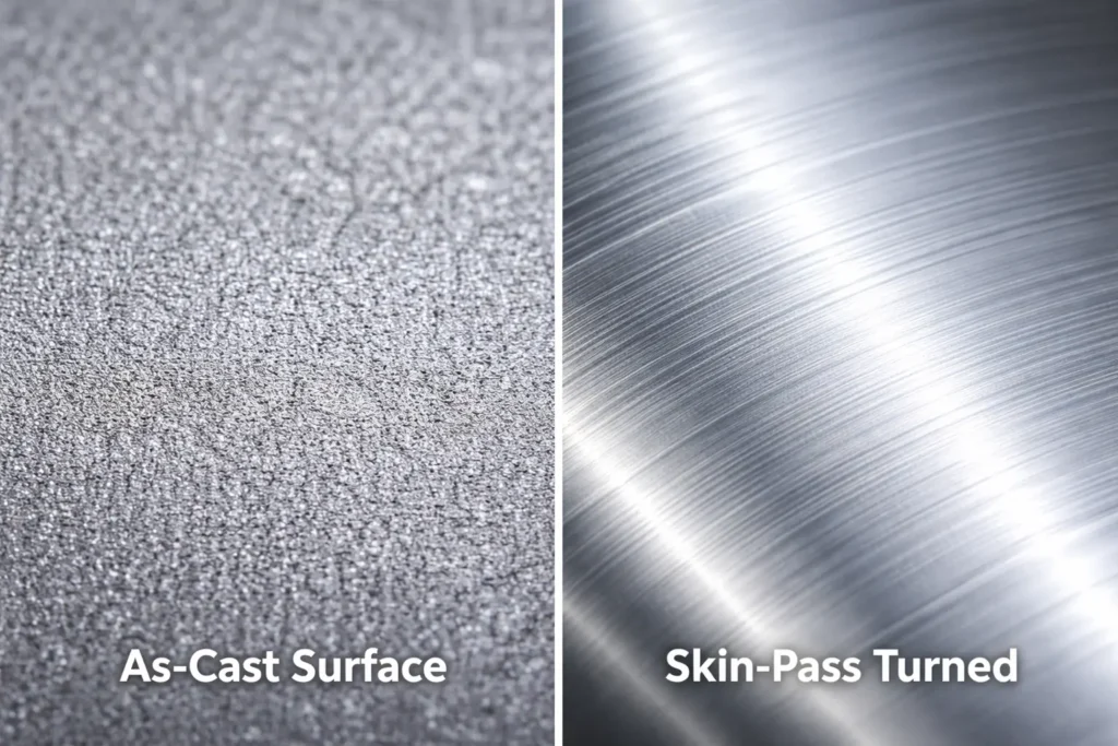 Surface integrity of aluminum turned die casting part vs as-cast surface