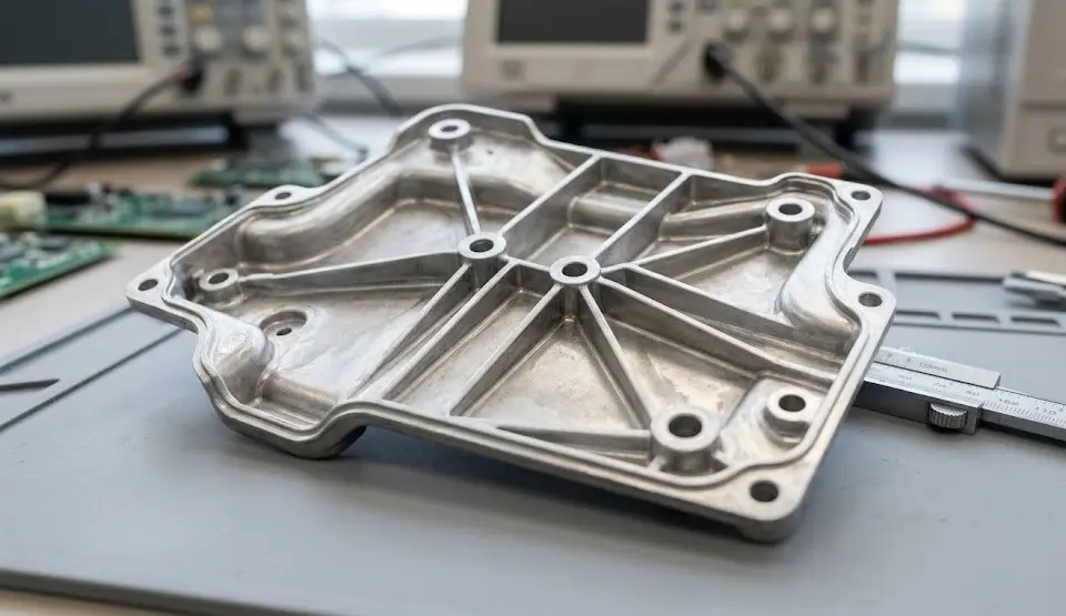 Thin-wall aluminum die casting auto parts with 0.8mm to 1.2mm thickness for lightweight automotive applications.