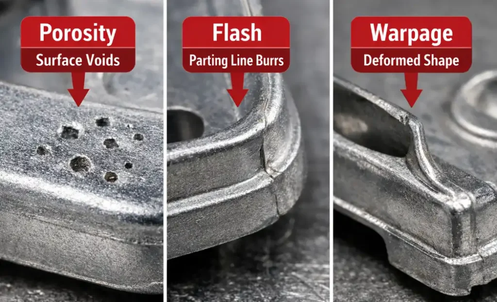Zamak casting defects including porosity, flashing, and dimensional inconsistency caused by poor mold design and low quality tooling