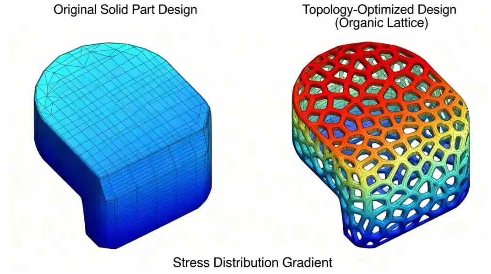 topology optimization comparison showing material reduction while maintaining structural integrity