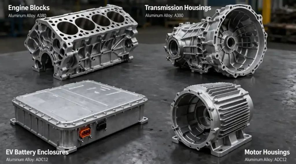 aluminum casting industries- automotive industry: Engine blocks Transmission housings EV battery enclosures Motor housings