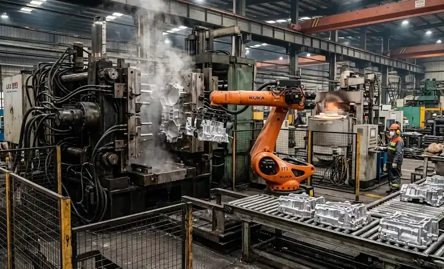 automated zinc die casting mass production line with robotic arm