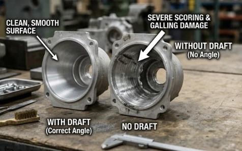 proper draft angle vs no draft angle in die casting pump parts
