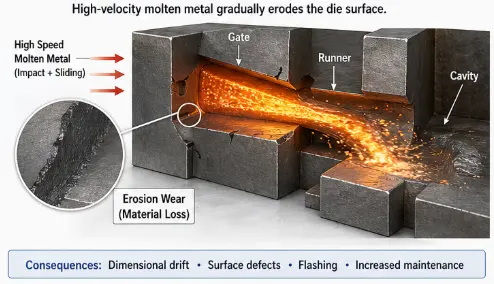 die casting mold erosion molten metal flow gate runner 1