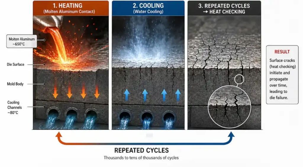 die casting tool steel thermal fatigue heat checking