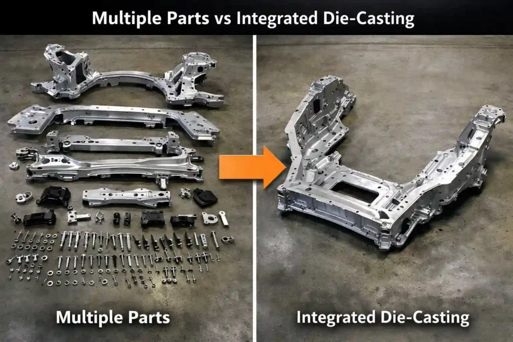 part consolidation in auto die casting reducing assembly components
