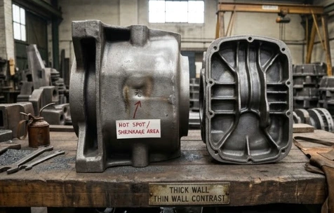 shrinkage porosity in pump casting caused by uneven wall thickness
