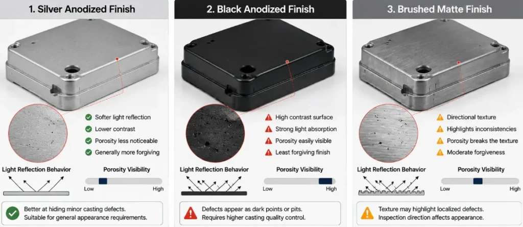 anodized finish porosity visibility comparison