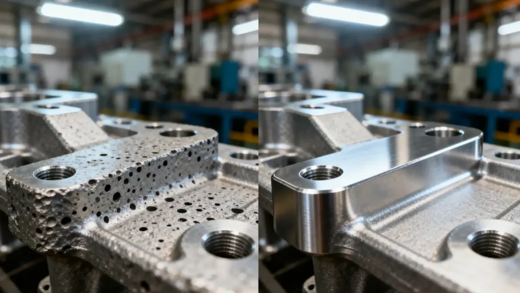 Comparison of defective and high-quality die casting parts in die casting production