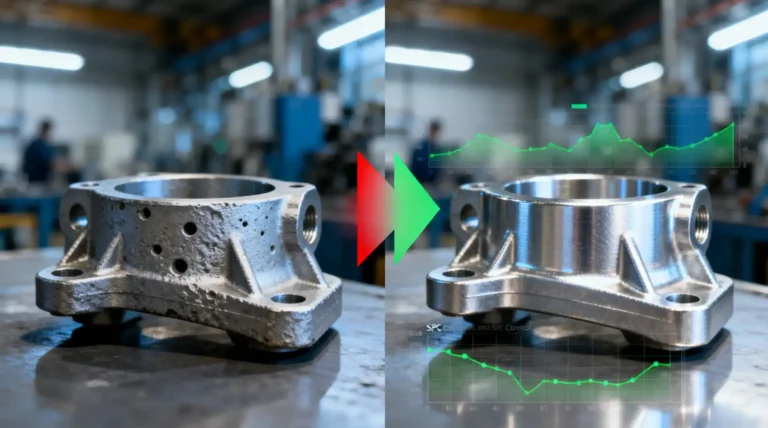 from unstable to stable die casting production - defective vs flawless part comparison with thermal and process control visuals
