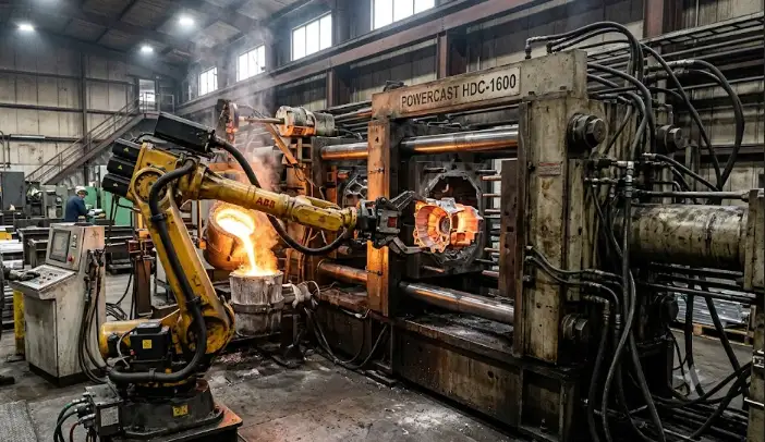Cold-chamber aluminum die casting machine running in factory